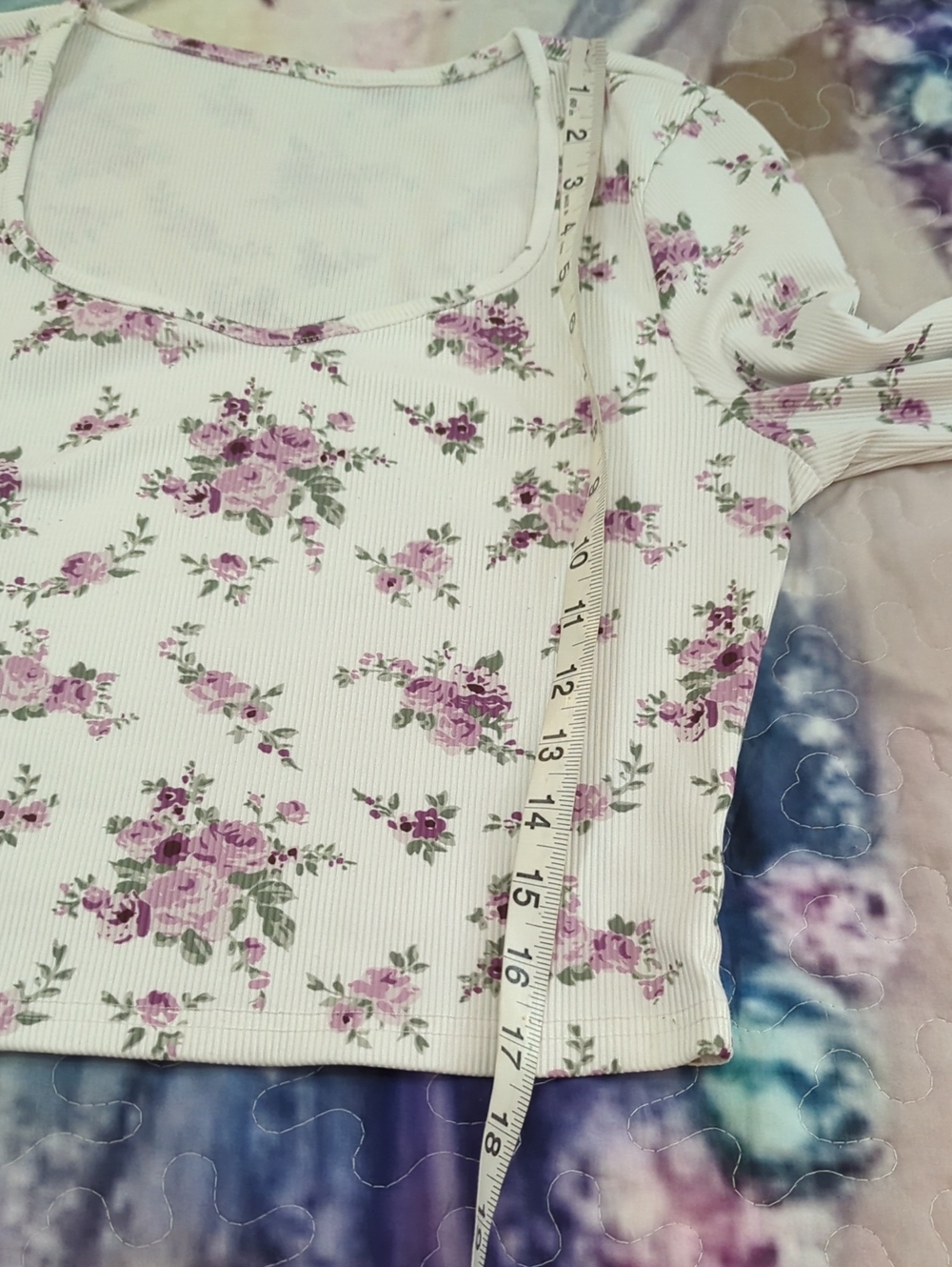 🌸 Floral Ribbed Long Sleeve Crop Top – Size Small - Picture 10 of 11